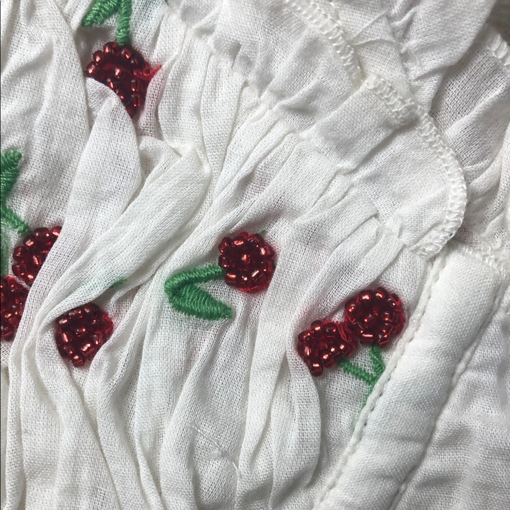 For Love And Lemons White Hand Beaded and Embroidered Cherry Halter Bralette - Picture 2 of 14